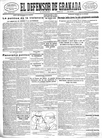 'El Defensor de Granada  : diario político independiente' - Año LI Número 27209 Ed. Mañana - 1930 Noviembre 18