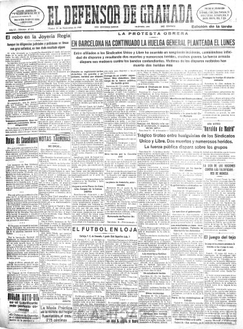 'El Defensor de Granada  : diario político independiente' - Año LI Número 27210 Ed. Tarde - 1930 Noviembre 18