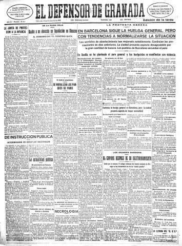 'El Defensor de Granada  : diario político independiente' - Año LI Número 27212 Ed. Tarde - 1930 Noviembre 19