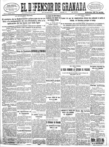 'El Defensor de Granada  : diario político independiente' - Año LI Número 27214 Ed. Tarde - 1930 Noviembre 20