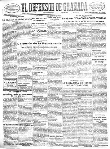 'El Defensor de Granada  : diario político independiente' - Año LI Número 27215 Ed. Mañana - 1930 Noviembre 21