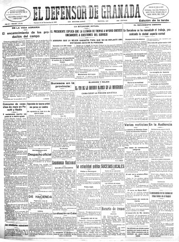 'El Defensor de Granada  : diario político independiente' - Año LI Número 27216 Ed. Tarde - 1930 Noviembre 21