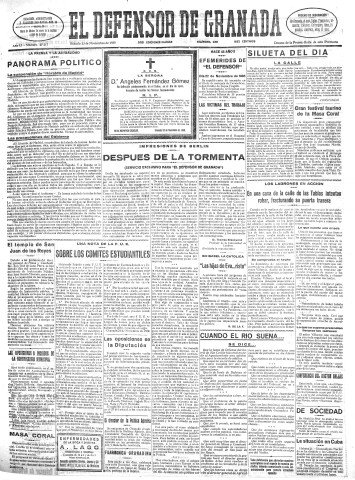 'El Defensor de Granada  : diario político independiente' - Año LI Número 27217 Ed. Mañana - 1930 Noviembre 22