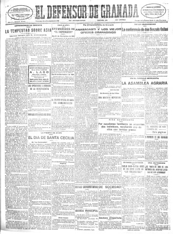 'El Defensor de Granada  : diario político independiente' - Año LI Número 27219 Ed. Mañana - 1930 Noviembre 23