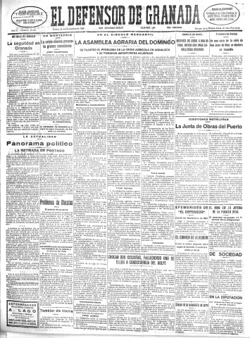 'El Defensor de Granada  : diario político independiente' - Año LI Número 27221 Ed. Mañana - 1930 Noviembre 25