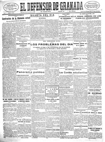 'El Defensor de Granada  : diario político independiente' - Año LI Número 27223 Ed. Mañana - 1930 Noviembre 26