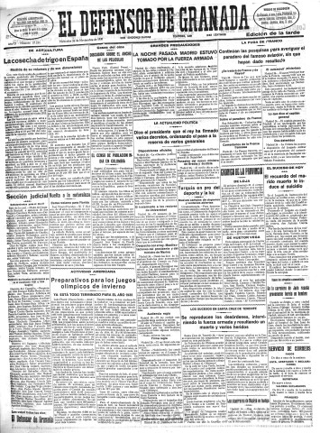 'El Defensor de Granada  : diario político independiente' - Año LI Número 27224 Ed. Tarde - 1930 Noviembre 26