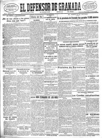 'El Defensor de Granada  : diario político independiente' - Año LI Número 27225 Ed. Mañana - 1930 Noviembre 27