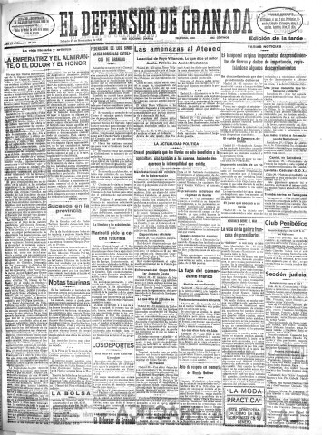 'El Defensor de Granada  : diario político independiente' - Año LI Número 27230 Ed. Tarde - 1930 Noviembre 29