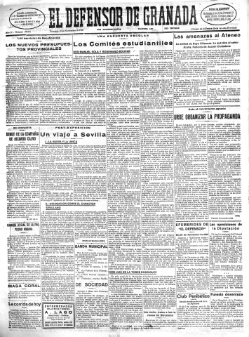 'El Defensor de Granada  : diario político independiente' - Año LI Número 27231 Ed. Mañana - 1930 Noviembre 30