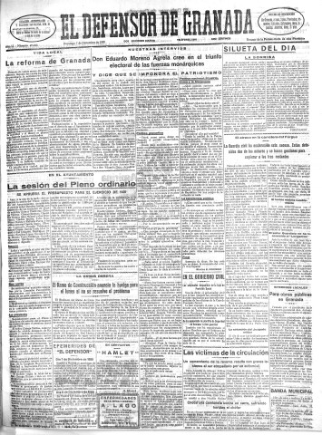'El Defensor de Granada  : diario político independiente' - Año LI Número 27243 Ed. Mañana - 1930 Diciembre 07