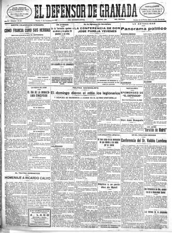 'El Defensor de Granada  : diario político independiente' - Año LI Número 27245 Ed. Mañana - 1930 Diciembre 09
