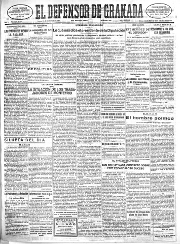 'El Defensor de Granada  : diario político independiente' - Año LI Número 27249 Ed. Mañana - 1930 Diciembre 11