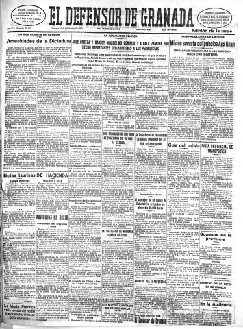 'El Defensor de Granada  : diario político independiente' - Año LI Número 27252 Ed. Tarde - 1930 Diciembre 12
