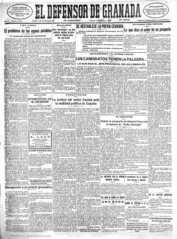 'El Defensor de Granada  : diario político independiente' - Año LI Número 27253 Ed. Mañana - 1930 Diciembre 13