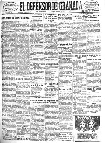 'El Defensor de Granada  : diario político independiente' - Año LI Número 27254 Ed. Tarde - 1930 Diciembre 13