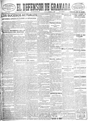 'El Defensor de Granada  : diario político independiente' - Año LI Número 27256 Ed. Tarde - 1930 Diciembre 16
