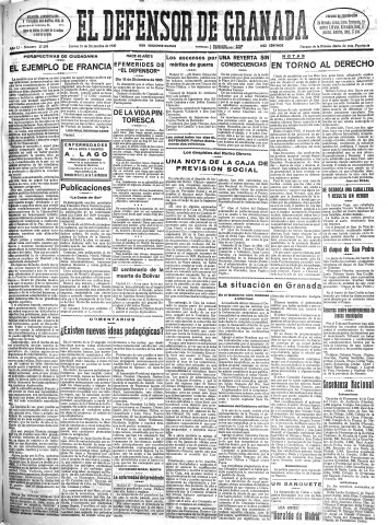 'El Defensor de Granada  : diario político independiente' - Año LI Número 27259 Ed. Mañana - 1930 Diciembre 18