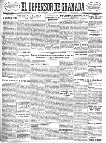 'El Defensor de Granada  : diario político independiente' - Año LI Número 27263 Ed. Mañana - 1930 Diciembre 20