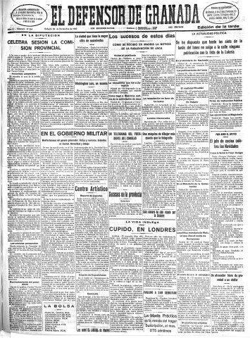 'El Defensor de Granada  : diario político independiente' - Año LI Número 27264 Ed. Tarde - 1930 Diciembre 20