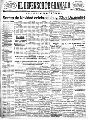 'El Defensor de Granada  : diario político independiente' - Año LI Número 27266 Ed. Tarde - 1930 Diciembre 22