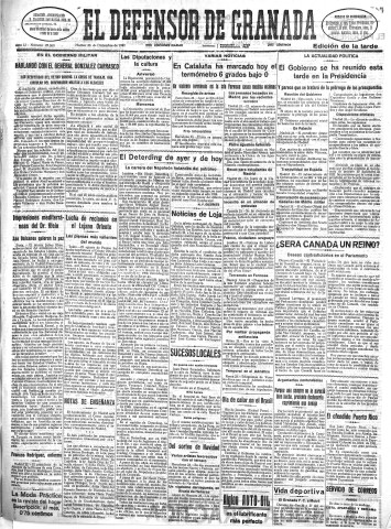 'El Defensor de Granada  : diario político independiente' - Año LI Número 27268 Ed. Tarde - 1930 Diciembre 23