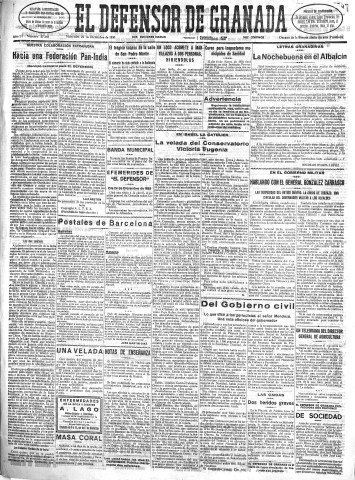 'El Defensor de Granada  : diario político independiente' - Año LI Número 27268 Ed. Mañana - 1930 Diciembre 24