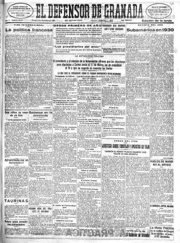 'El Defensor de Granada  : diario político independiente' - Año LI Número 27277 Ed. Tarde - 1930 Diciembre 30