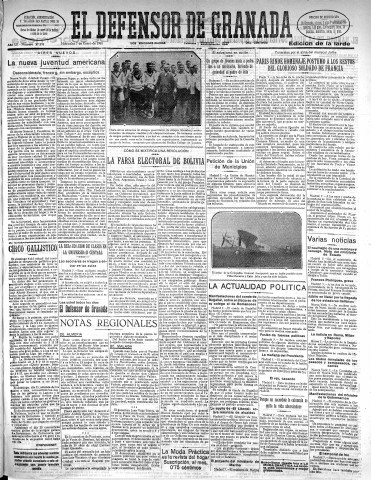 'El Defensor de Granada  : diario político independiente' - Año LII Número 27292 Ed. Tarde - 1931 Enero 07