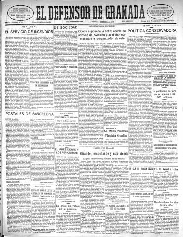 'El Defensor de Granada  : diario político independiente' - Año LII Número 27297 Ed. Mañana - 1931 Enero 10