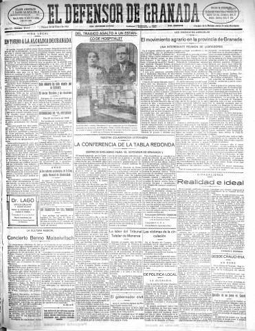 'El Defensor de Granada  : diario político independiente' - Año LII Número 27313 Ed. Mañana - 1931 Enero 20