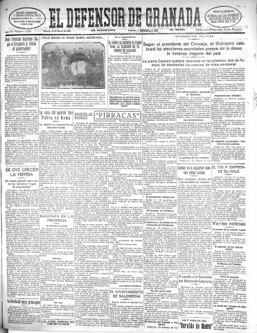 'El Defensor de Granada  : diario político independiente' - Año LII Número 27334 Ed. Tarde - 1931 Enero 31