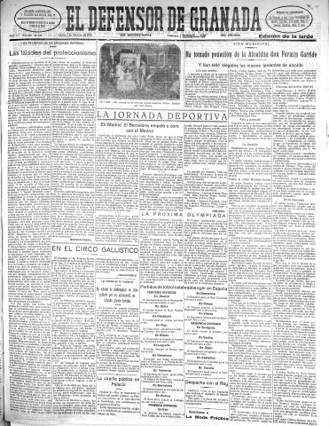 'El Defensor de Granada  : diario político independiente' - Año LII Número 27336 Ed. Tarde - 1931 Febrero 02