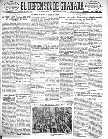 'El Defensor de Granada  : diario político independiente' - Año LII Número 27375 Ed. Tarde - 1931 Febrero 25