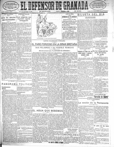 'El Defensor de Granada  : diario político independiente' - Año LII Número 27376 Ed. Mañana - 1931 Febrero 26