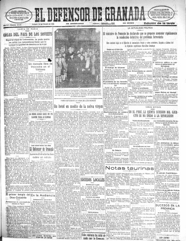'El Defensor de Granada  : diario político independiente' - Año LII Número 27381 Ed. Tarde - 1931 Febrero 28