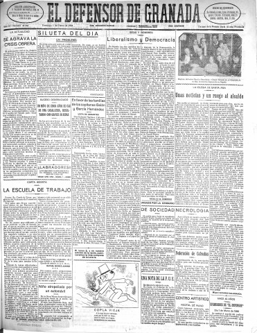 'El Defensor de Granada  : diario político independiente' - Año LII Número 27382 Ed. Mañana - 1931 Marzo 01