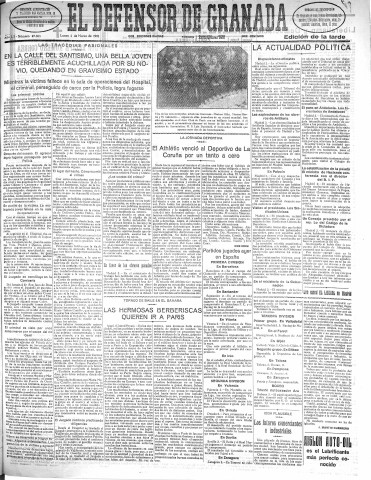 'El Defensor de Granada  : diario político independiente' - Año LII Número 27383 Ed. Tarde - 1931 Marzo 02