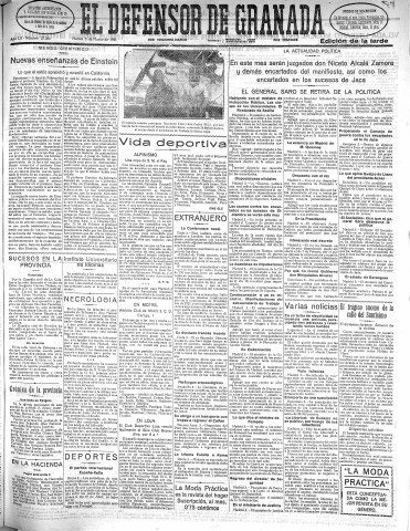 'El Defensor de Granada  : diario político independiente' - Año LII Número 27385 Ed. Tarde - 1931 Marzo 03