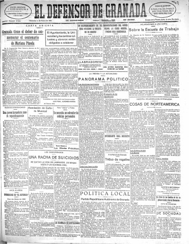 'El Defensor de Granada  : diario político independiente' - Año LII Número 27386 Ed. Mañana - 1931 Marzo 04