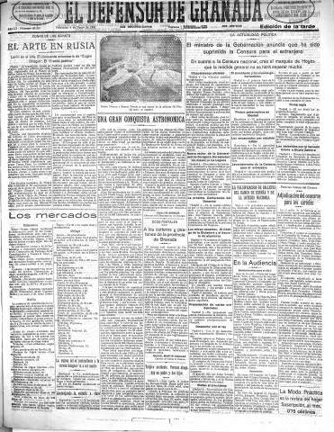'El Defensor de Granada  : diario político independiente' - Año LII Número 27387 Ed. Tarde - 1931 Marzo 04
