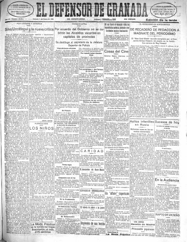 'El Defensor de Granada  : diario político independiente' - Año LII Número 27393 Ed. Tarde - 1931 Marzo 07