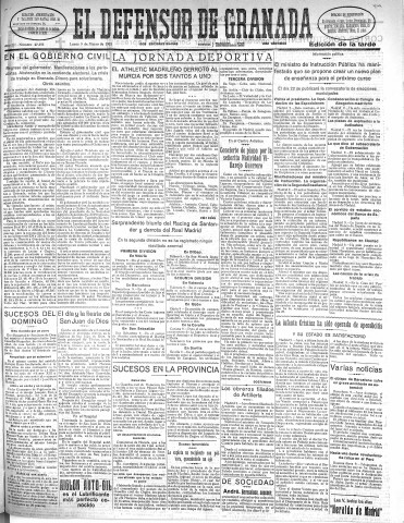 'El Defensor de Granada  : diario político independiente' - Año LII Número 27395 Ed. Tarde - 1931 Marzo 09