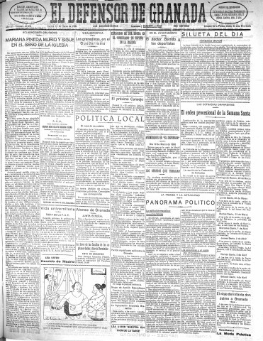 'El Defensor de Granada  : diario político independiente' - Año LII Número 27399 Ed. Mañana - 1931 Marzo 12