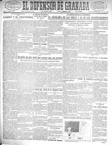 'El Defensor de Granada  : diario político independiente' - Año LII Número 27400 Ed. Mañana - 1931 Marzo 13