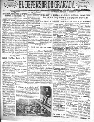 'El Defensor de Granada  : diario político independiente' - Año LII Número 27405 Ed. Tarde - 1931 Marzo 18