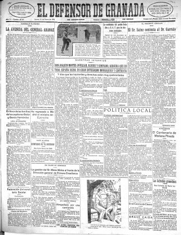 'El Defensor de Granada  : diario político independiente' - Año LII Número 27405 Ed. Mañana - 1931 Marzo 19