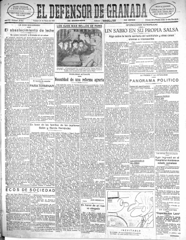 'El Defensor de Granada  : diario político independiente' - Año LII Número 27406 Ed. Mañana - 1931 Marzo 20