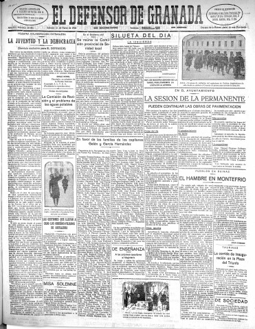 'El Defensor de Granada  : diario político independiente' - Año LII Número 27407 Ed. Mañana - 1931 Marzo 21
