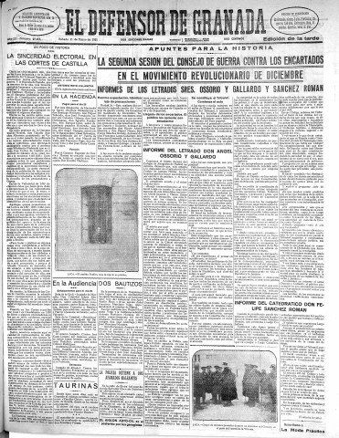 'El Defensor de Granada  : diario político independiente' - Año LII Número 27408 Ed. Tarde - 1931 Marzo 21